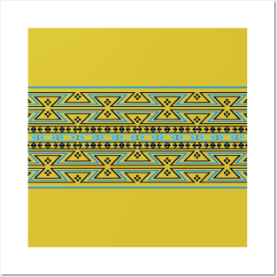 Native American Traditional Ethnic Tribal Geometric Navajo Blanket Motif Pattern Yellow Posters and Art